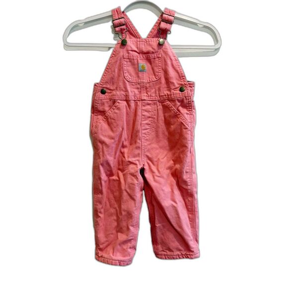 Carhartt Toddlers Pink Overall 2T Canvas Bib Snap Buttons Straight Leg Pull On - Picture 1 of 6